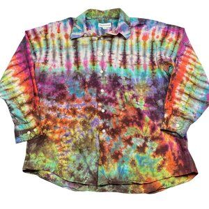 Pronto Uomo Tie-Dye Long Sleeve Button-Up Shirt Size 17 32/33 100% Cotton Hippie
